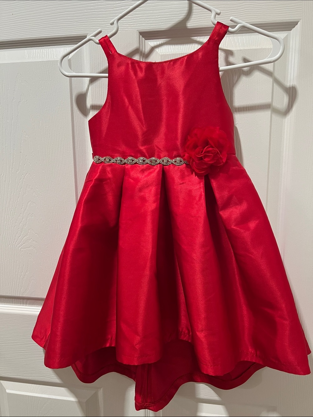 Rare Editions Red Satin Flower-Trim Girls' Party Dress